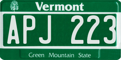 VT license plate APJ223