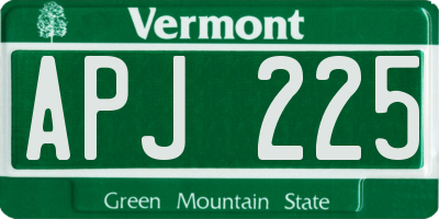 VT license plate APJ225