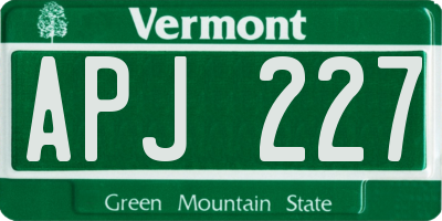 VT license plate APJ227