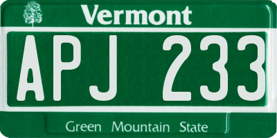 VT license plate APJ233