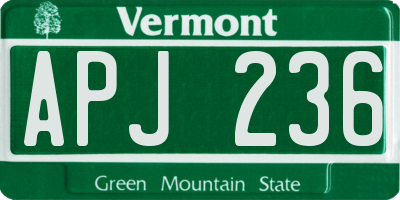 VT license plate APJ236