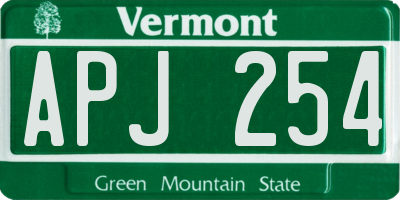 VT license plate APJ254