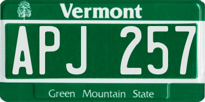 VT license plate APJ257