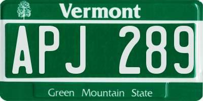 VT license plate APJ289