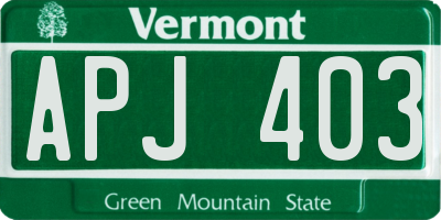 VT license plate APJ403