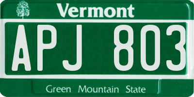 VT license plate APJ803