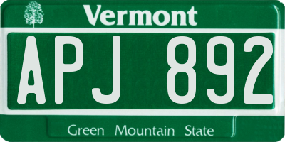 VT license plate APJ892