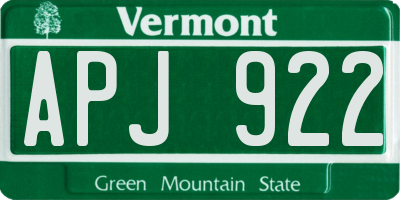 VT license plate APJ922