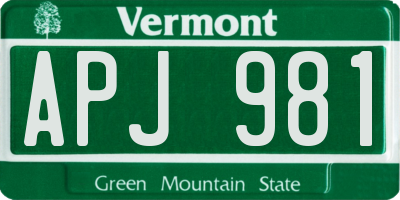 VT license plate APJ981