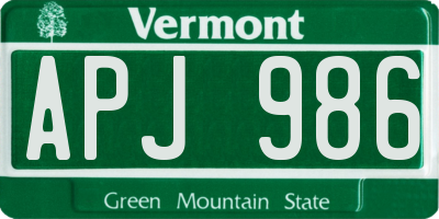 VT license plate APJ986
