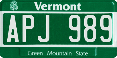 VT license plate APJ989