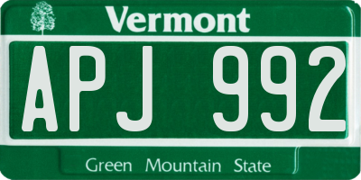 VT license plate APJ992