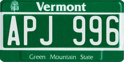 VT license plate APJ996
