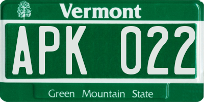 VT license plate APK022