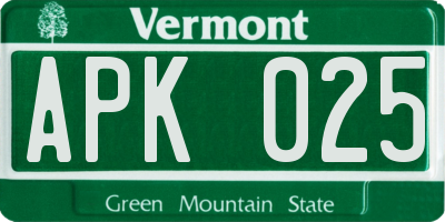 VT license plate APK025