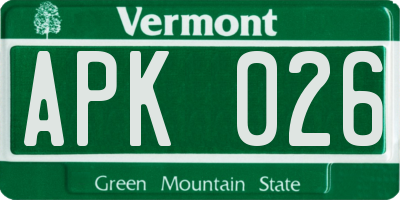 VT license plate APK026
