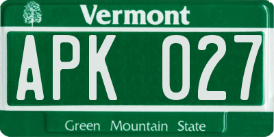 VT license plate APK027
