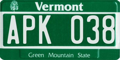 VT license plate APK038