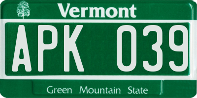 VT license plate APK039