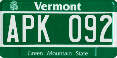 VT license plate APK092