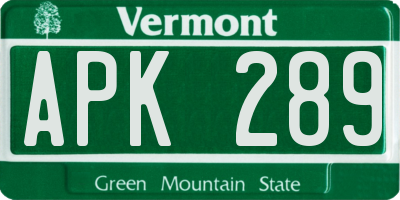 VT license plate APK289