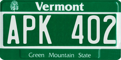 VT license plate APK402