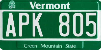 VT license plate APK805