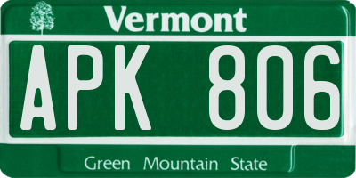 VT license plate APK806