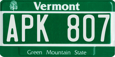 VT license plate APK807