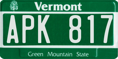 VT license plate APK817