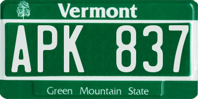 VT license plate APK837