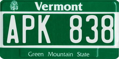 VT license plate APK838