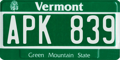 VT license plate APK839
