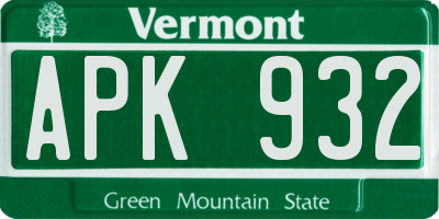 VT license plate APK932