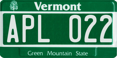 VT license plate APL022