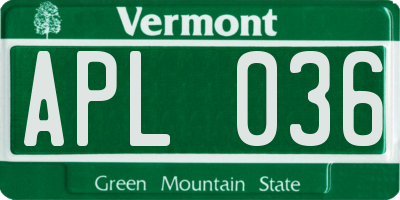 VT license plate APL036