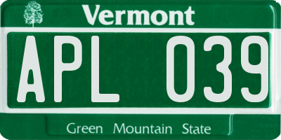 VT license plate APL039