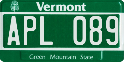 VT license plate APL089