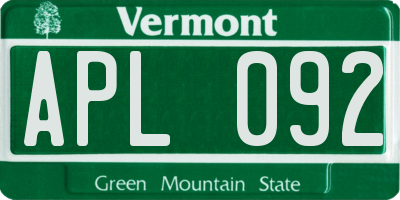 VT license plate APL092