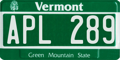 VT license plate APL289