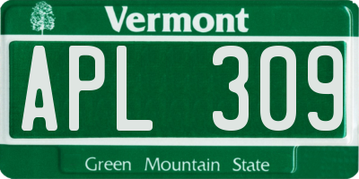 VT license plate APL309