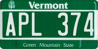 VT license plate APL374