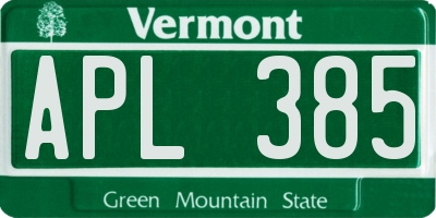 VT license plate APL385