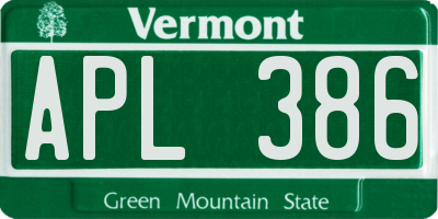 VT license plate APL386