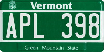 VT license plate APL398