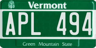 VT license plate APL494