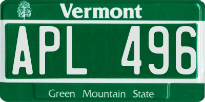 VT license plate APL496