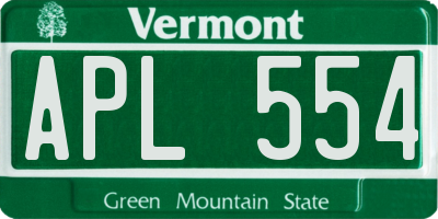 VT license plate APL554