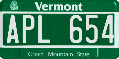 VT license plate APL654