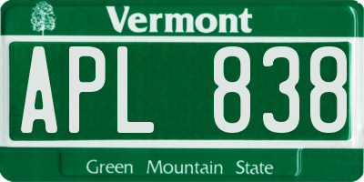 VT license plate APL838